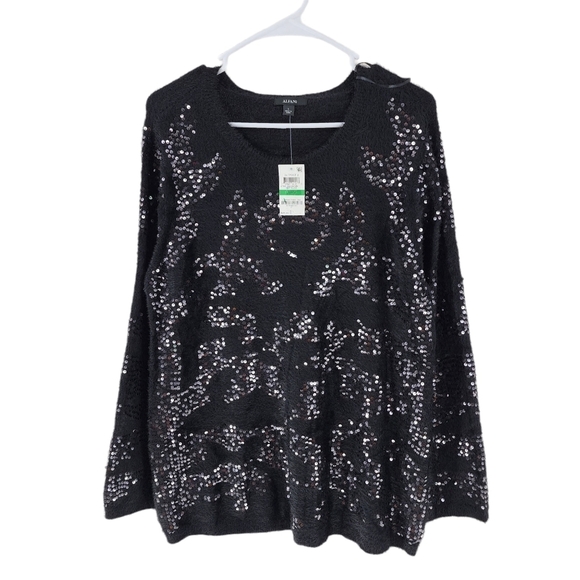 Alfani Women's Outpost 2 Sequined Furry Crew Neck Pullover Sweater - L - Picture 1 of 7